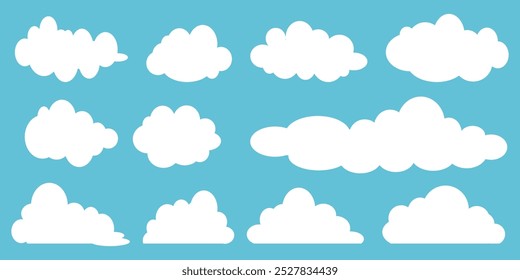 Collection of white cloud illustrations. Vector set of cartoon clouds in flat design.Cloud.
