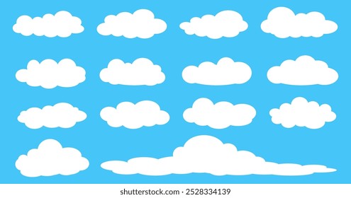 Collection of white cloud illustrations. Vector set of cartoon clouds in flat design.Cloud.