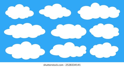 Collection of white cloud illustrations. Vector set of cartoon clouds in flat design.Cloud.