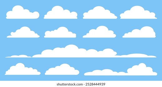 Collection of white cloud illustrations. Vector set of cartoon clouds in flat design.Cloud.