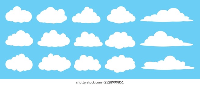 Sammlung von Illustrationen der weißen Wolke. Vektorgrafik der Cartoon Clouds im flachen Design.Cloud.