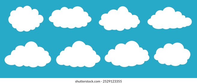 Collection of white cloud illustrations. Vector set of cartoon clouds in flat design.Cloud.