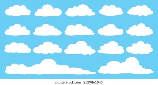 Collection of white cloud illustrations. Vector set of cartoon clouds in flat design.Cloud.