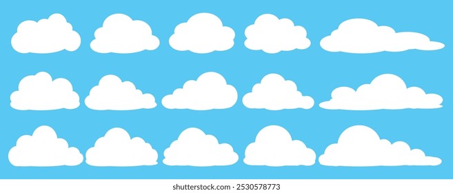 Coleção de ilustrações de nuvens brancas. Vetor conjunto de nuvens de desenhos animados em design plano.Nuvem.