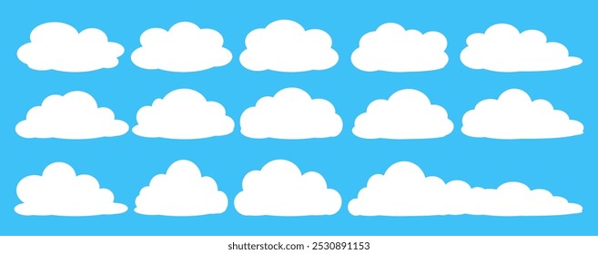 Collection of white cloud illustrations. Vector set of cartoon clouds in flat design.Cloud.