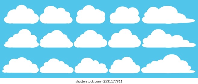 Collection of white cloud illustrations. Vector set of cartoon clouds in flat design.Cloud.