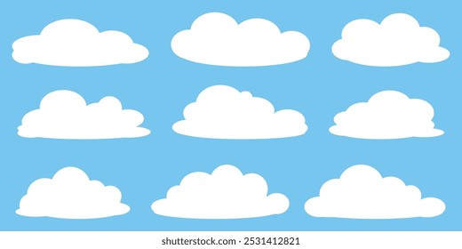 Collection of white cloud illustrations. Vector set of cartoon clouds in flat design.Cloud.