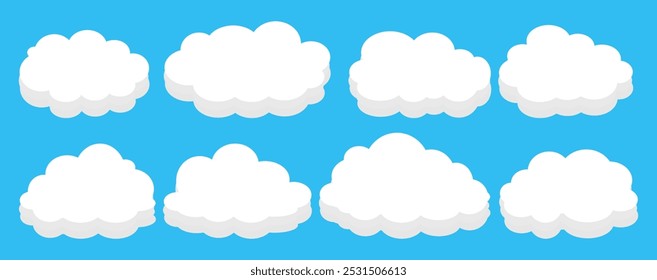 Collection of white cloud illustrations. Vector set of cartoon clouds in flat design.Cloud.