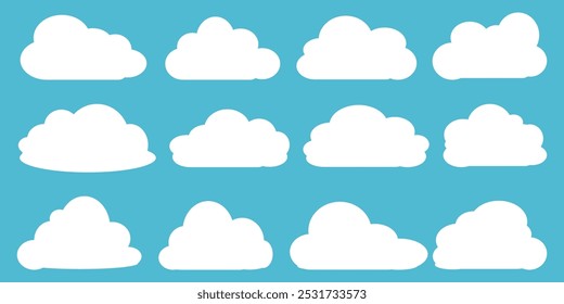 Collection of white cloud illustrations. Vector set of cartoon clouds in flat design.Cloud.summer clouds.