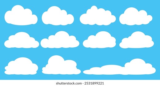 Collection of white cloud illustrations. Vector set of cartoon clouds in flat design.Cloud.