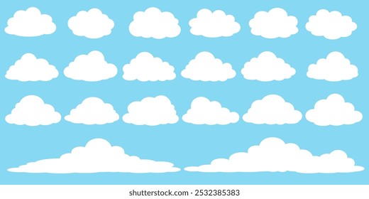 Collection of white cloud illustrations. Vector set of cartoon clouds in flat design.Cloud.
