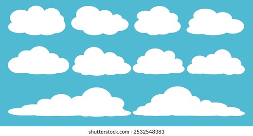 Collection of white cloud illustrations. Vector set of cartoon clouds in flat design.Cloud.