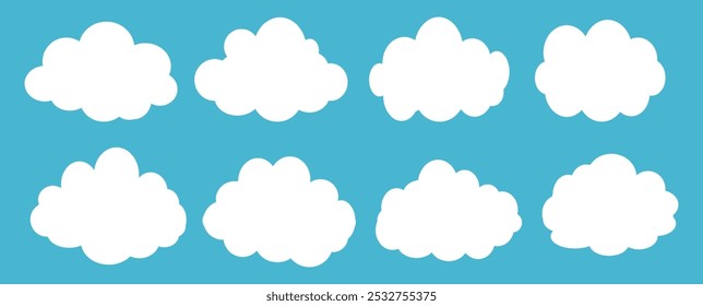 Collection of white cloud illustrations. Vector set of cartoon clouds in flat design.Cloud.