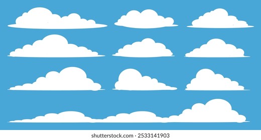 Collection of white cloud illustrations. Vector set of cartoon clouds in flat design.Cloud.