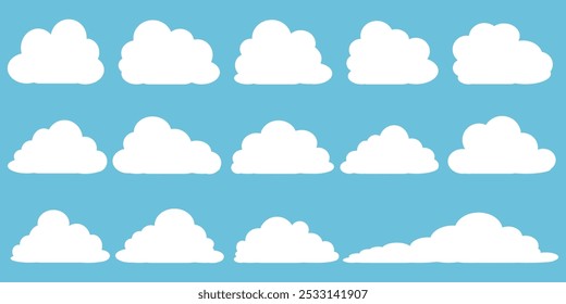 Collection of white cloud illustrations. Vector set of cartoon clouds in flat design.Cloud.