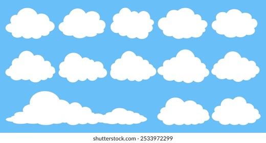 Collection of white cloud illustrations. Vector set of cartoon clouds in flat design.Cloud.