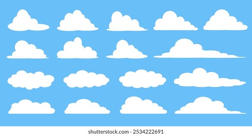 Collection of white cloud illustrations. Vector set of cartoon clouds in flat design.Cloud.