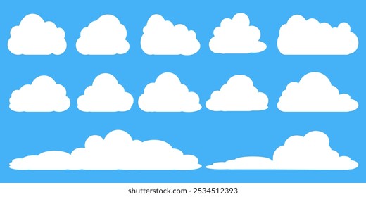 Collection of white cloud illustrations. Vector set of cartoon clouds in flat design.Cloud.