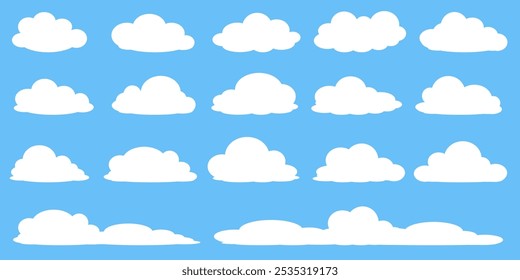 Collection of white cloud illustrations. Vector set of cartoon clouds in flat design.Cloud.