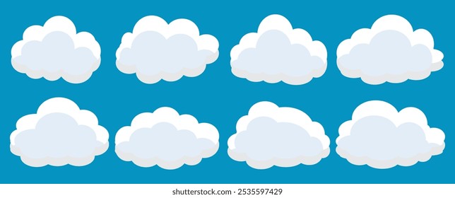 Collection of white cloud illustrations. Vector set of cartoon clouds in flat design.Cloud.