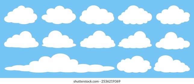 Collection of white cloud illustrations. Vector set of cartoon clouds in flat design.Cloud.