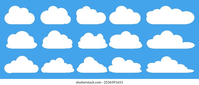 Collection of white cloud illustrations. Vector set of cartoon clouds in flat design.Cloud.