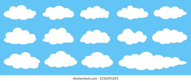 Coleção de ilustrações de nuvens brancas. Vetor conjunto de nuvens de desenhos animados em design plano.Nuvem.