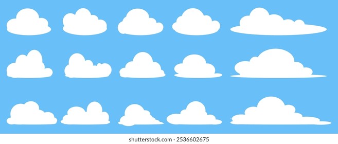 Collection of white cloud illustrations. Vector set of cartoon clouds in flat design.Cloud.
