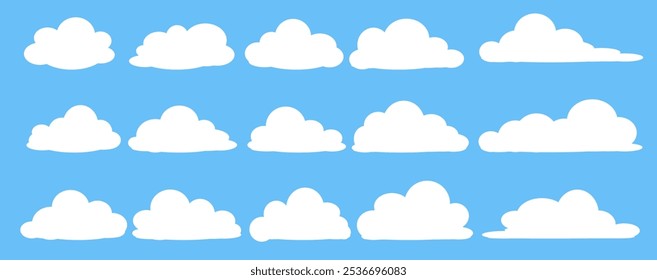 Coleção de ilustrações de nuvens brancas. Vetor conjunto de nuvens de desenhos animados em design plano.Nuvem.