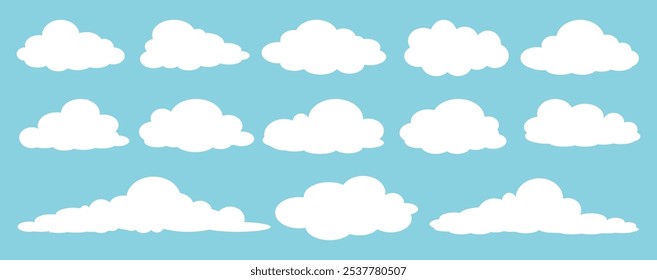 Collection of white cloud illustrations. Vector set of cartoon clouds in flat design.Cloud.