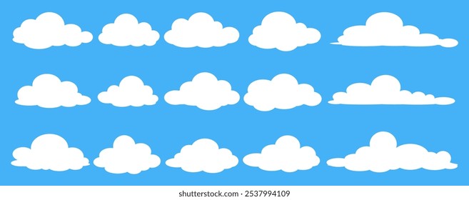 Collection of white cloud illustrations. Vector set of cartoon clouds in flat design.Cloud.