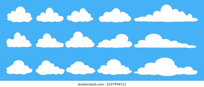 Collection of white cloud illustrations. Vector set of cartoon clouds in flat design.Cloud.