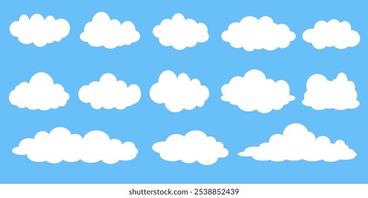 Collection of white cloud illustrations. Vector set of cartoon clouds in flat design.Cloud.