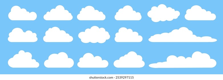 Collection of white cloud illustrations. Vector set of cartoon clouds in flat design.Cloud.