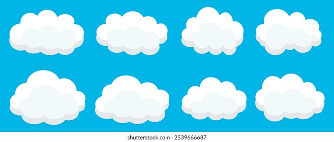 Collection of white cloud illustrations. Vector set of cartoon clouds in flat design.Cloud.