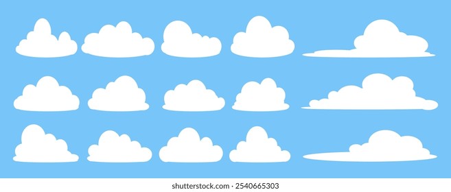 Collection of white cloud illustrations. Vector set of cartoon clouds in flat design.Cloud.