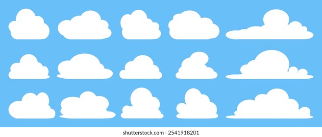 Collection of white cloud illustrations. Vector set of cartoon clouds in flat design.Cloud.