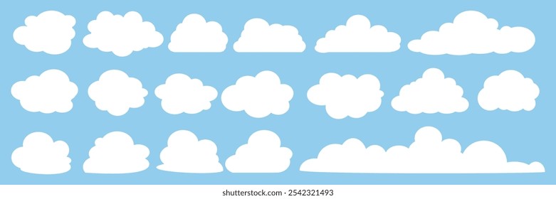 Collection of white cloud illustrations. Vector set of cartoon clouds in flat design.Cloud.