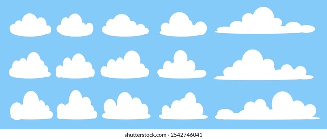 Collection of white cloud illustrations. Vector set of cartoon clouds in flat design.Cloud.