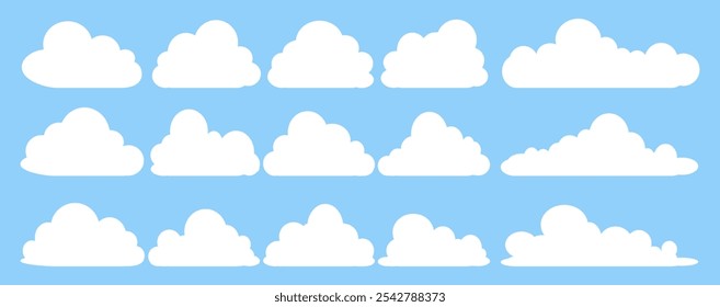 Collection of white cloud illustrations. Vector set of cartoon clouds in flat design.Cloud.