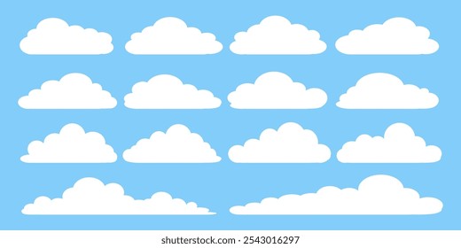 Collection of white cloud illustrations. Vector set of cartoon clouds in flat design.Cloud.