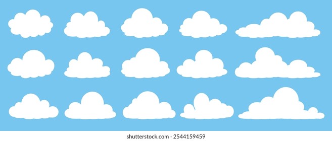 Collection of white cloud illustrations. Vector set of cartoon clouds in flat design.Cloud.