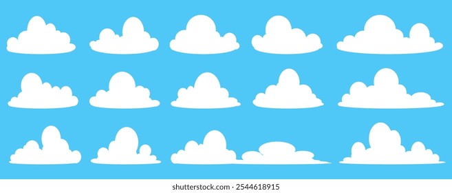 Collection of white cloud illustrations. Vector set of cartoon clouds in flat design.Cloud.