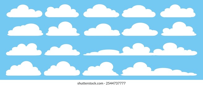 Collection of white cloud illustrations. Vector set of cartoon clouds in flat design.Cloud.