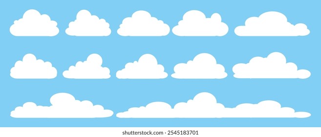 Collection of white cloud illustrations. Vector set of cartoon clouds in flat design.Cloud.