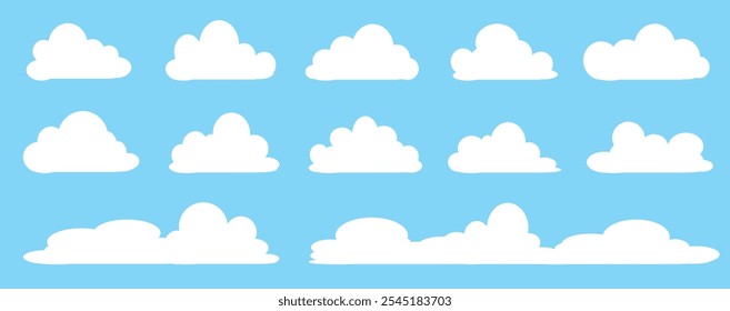 Collection of white cloud illustrations. Vector set of cartoon clouds in flat design.Cloud.