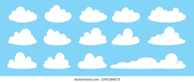 Collection of white cloud illustrations. Vector set of cartoon clouds in flat design.Cloud.