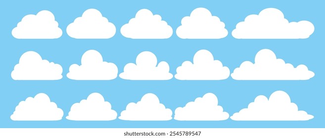 Sammlung von Illustrationen der weißen Wolke. Vektorgrafik der Cartoon Clouds im flachen Design.Cloud.