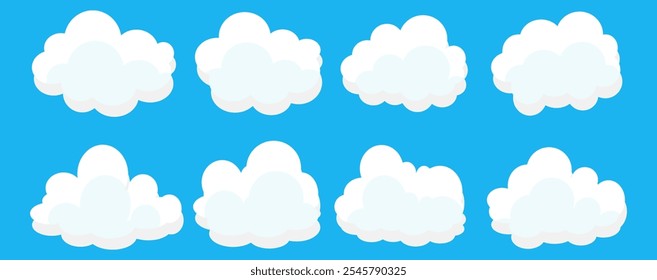 Collection of white cloud illustrations. Vector set of cartoon clouds in flat design.Cloud.