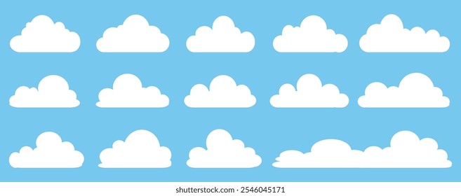 Collection of white cloud illustrations. Vector set of cartoon clouds in flat design.Cloud.